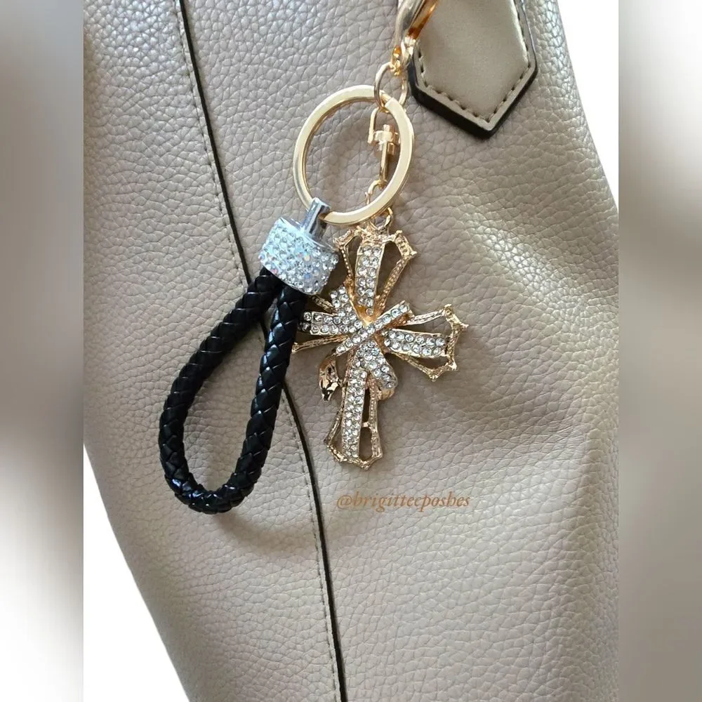 CHRISTIAN CROSS Sparkling Embellished Golden Tone Key Chain
